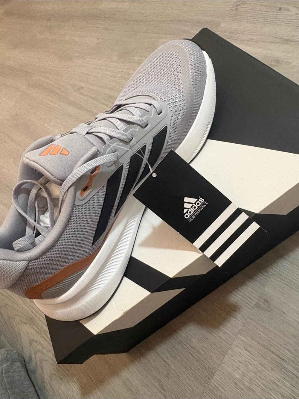 adidas Light Gray and Black Men's Running Sneakers with Orange Accents